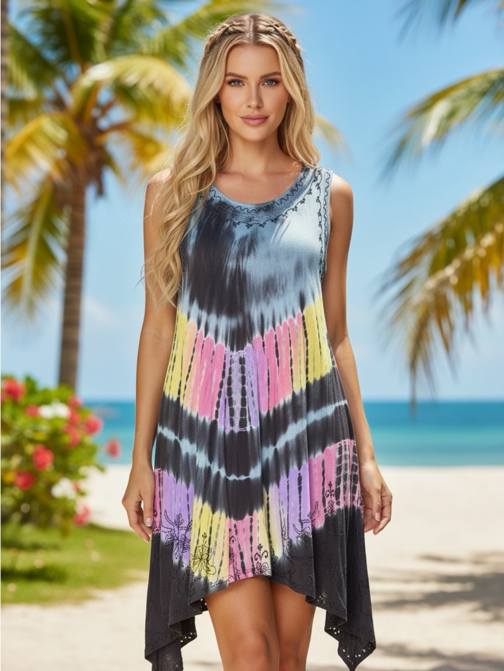 IN Gear One Size Tie Dye Handkerchief Hem Dress
